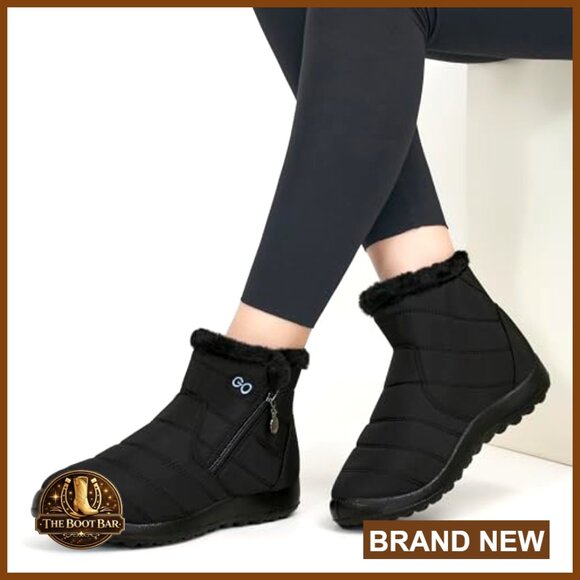 Waterproof Snow Boots Women Winter Warm Ankle Booties Faux Fur Lined Slip On - Picture 3 of 7